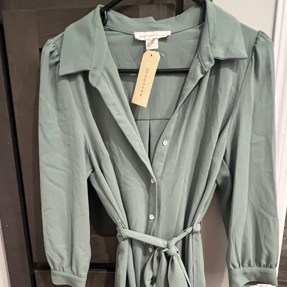 Monteau Light Green Button-Up Dress